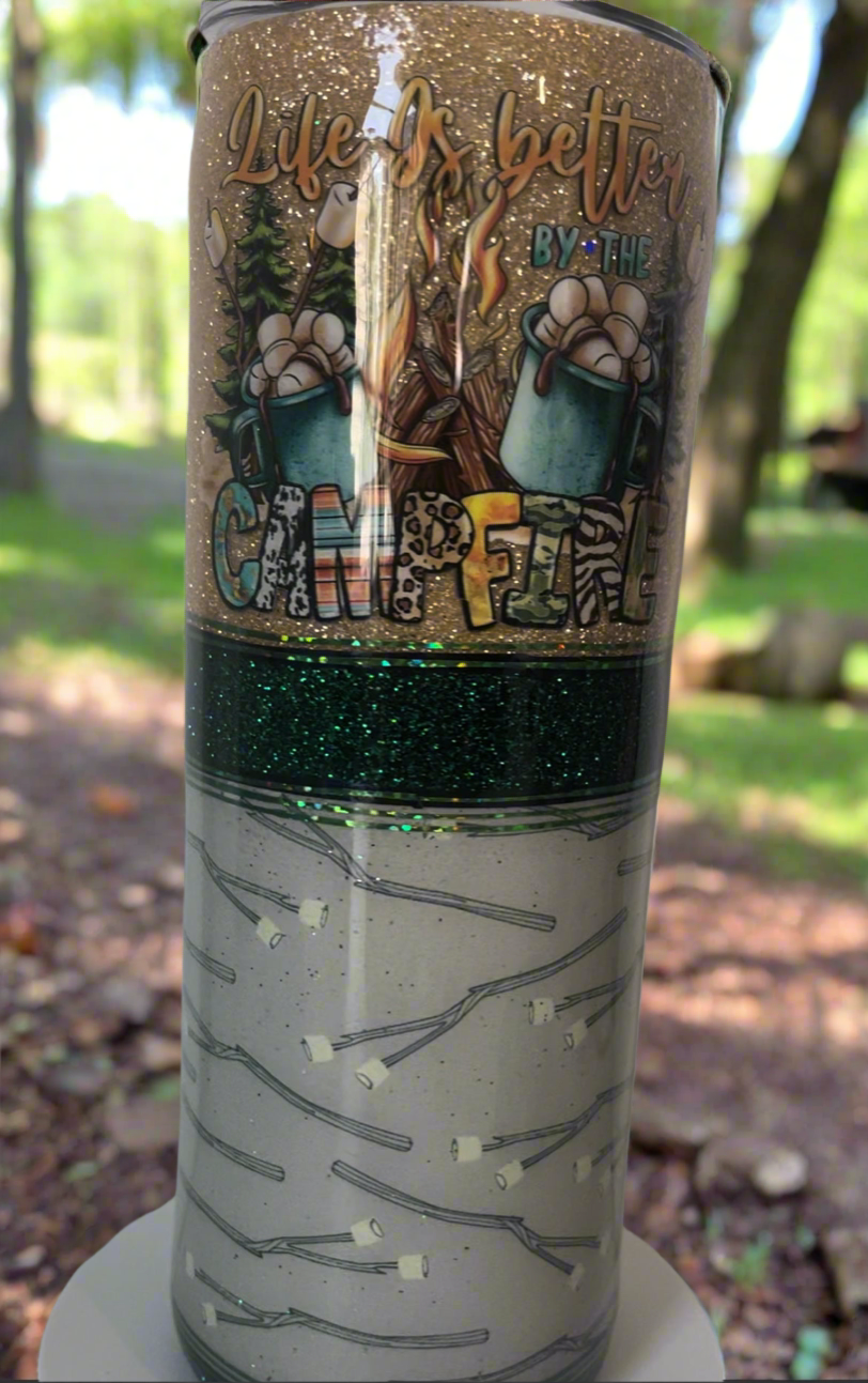20oz Glitter Tumbler-Life is Better by the Camp Fire