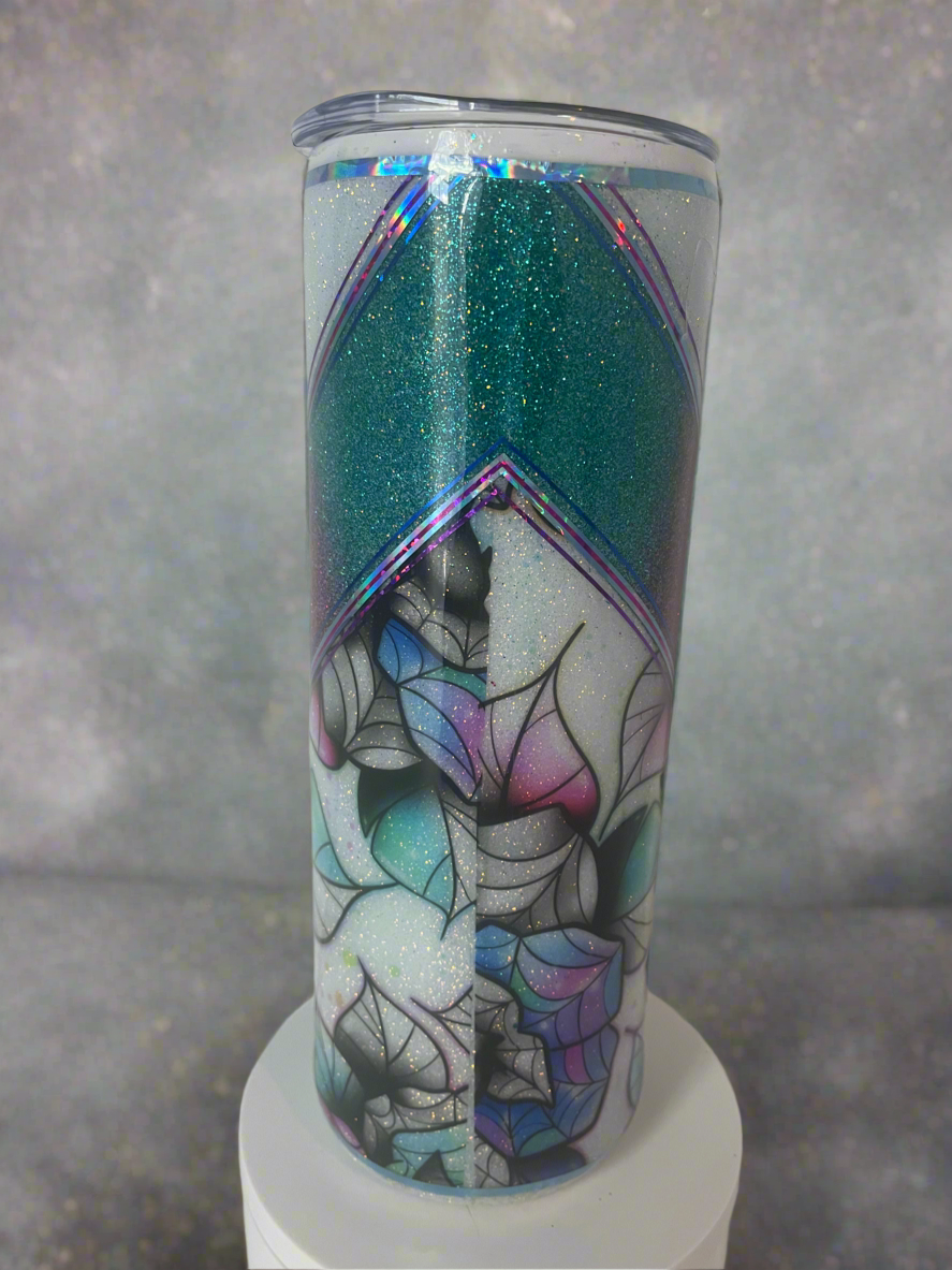20oz Glitter Tumbler - Rainbow Roses