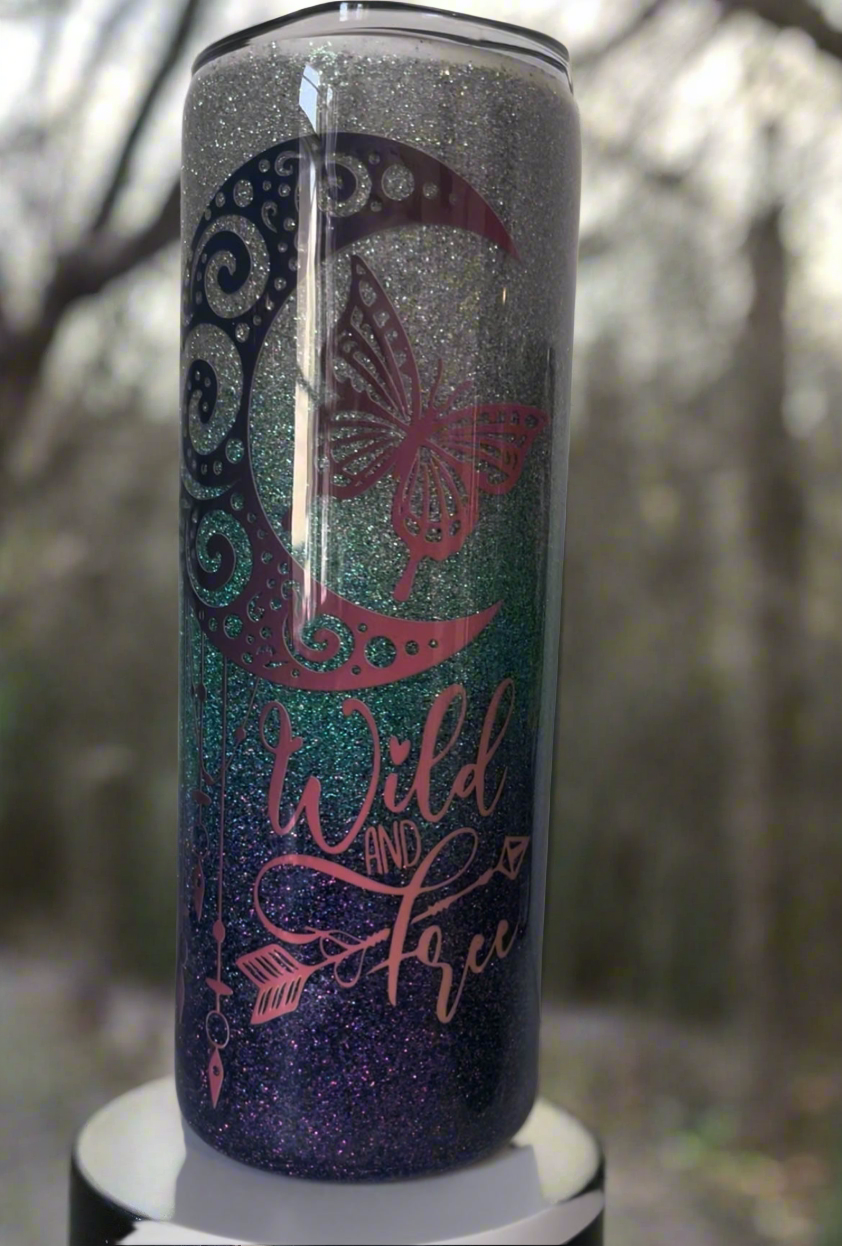 20oz Glitter Tumbler-Wild and Free