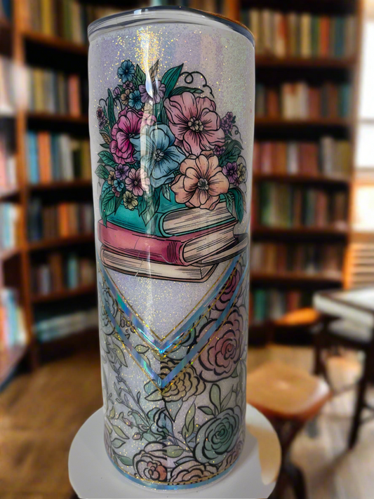 20oz Glitter Tumbler-Flowers & Books