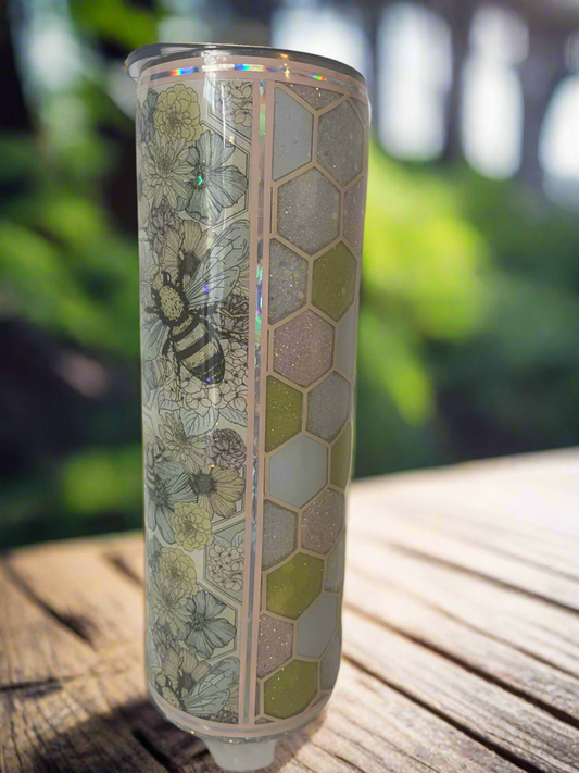 30oz Glitter Tumbler - Pastel Honeycombs
