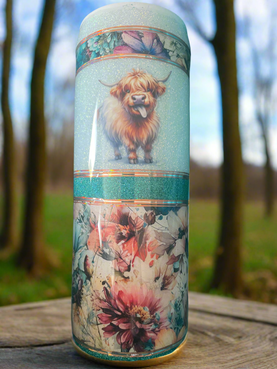 20oz glitter tumbler-cute highland cow