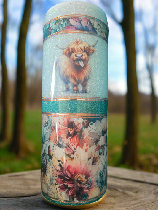 20oz glitter tumbler-cute highland cow