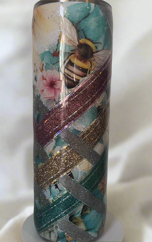 30oz Glitter Tumbler-Watercolor Honey Bee
