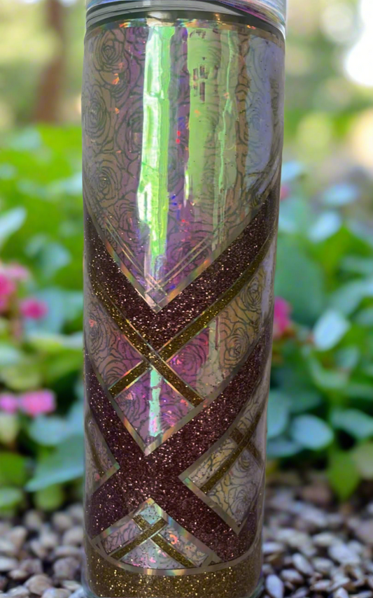 30oz Glitter Tumbler - Mirrored Roses