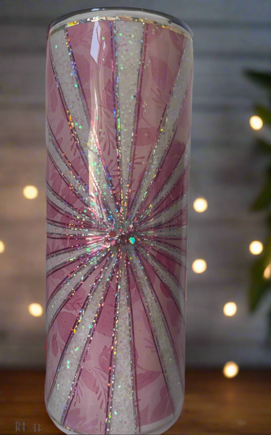 20oz glitter Tumbler-Pink Burst