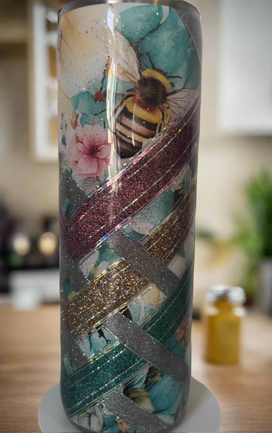 30oz Glitter Tumbler - Floral Bees