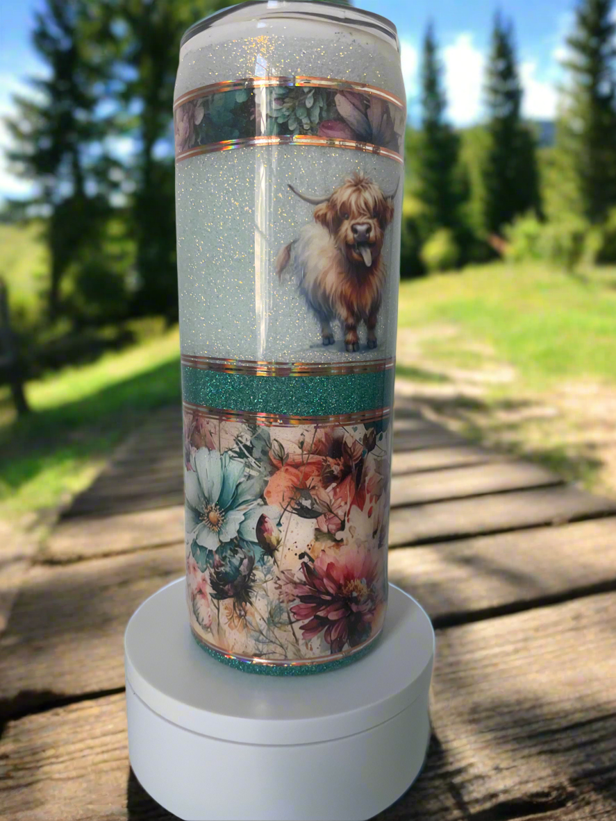 20oz glitter tumbler-cute highland cow