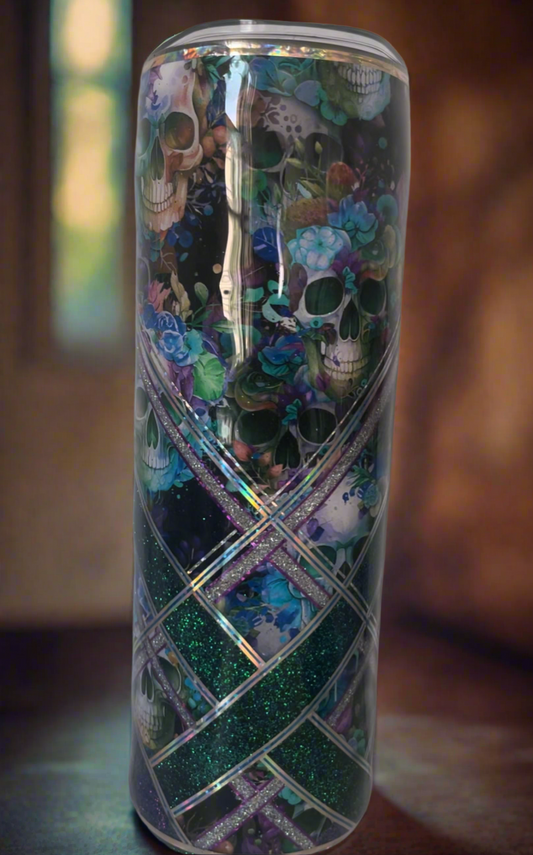 30oz Glitter Tumbler-Floating Skulls